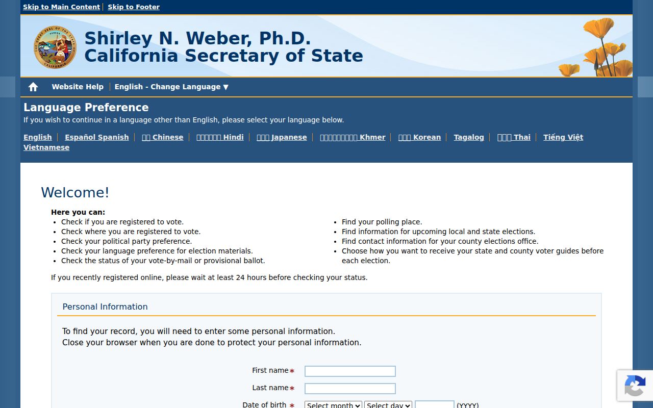 Moorpark people search and California voter status lookup
