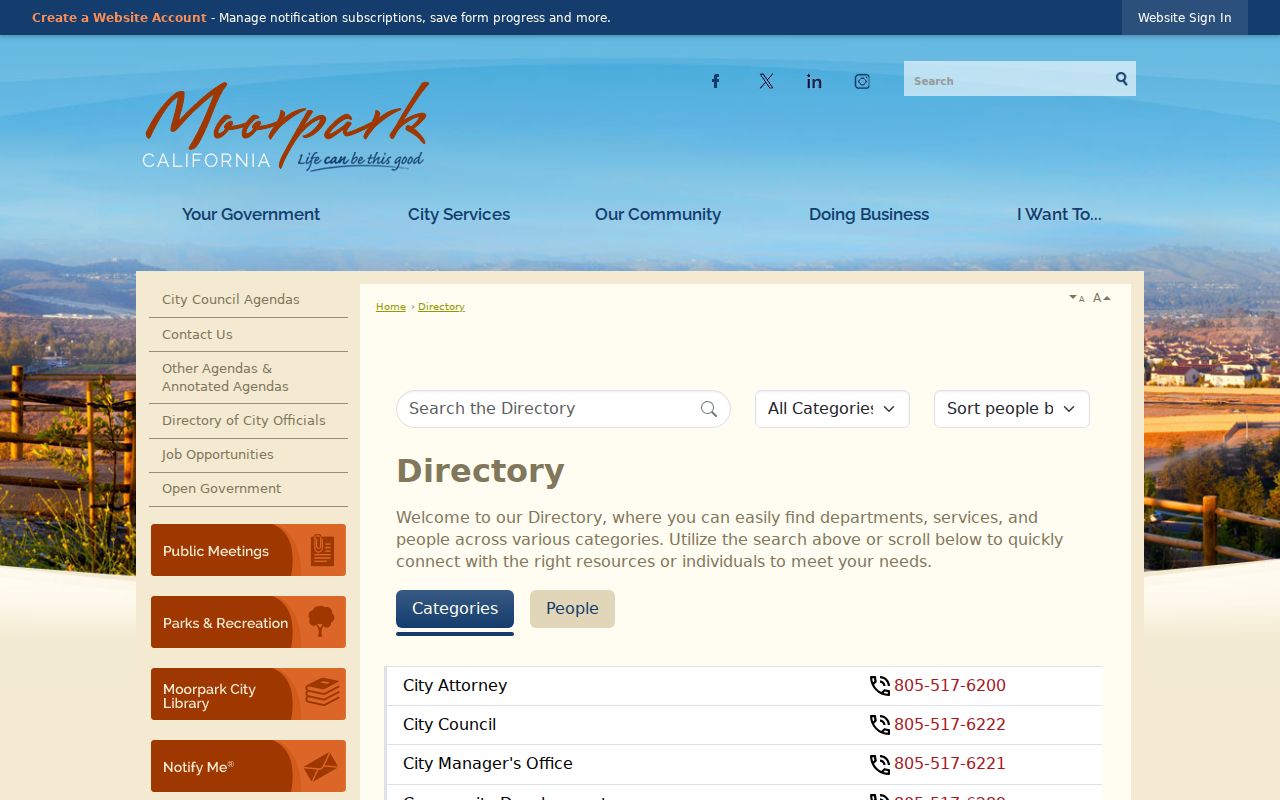 Moorpark people search through the city staff directory