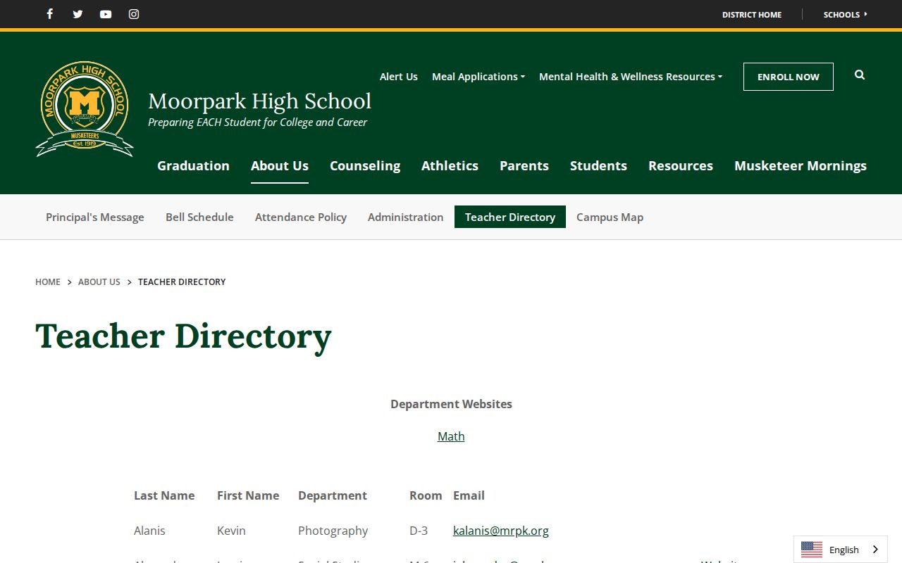Moorpark people directories view of the Moorpark High teacher directory