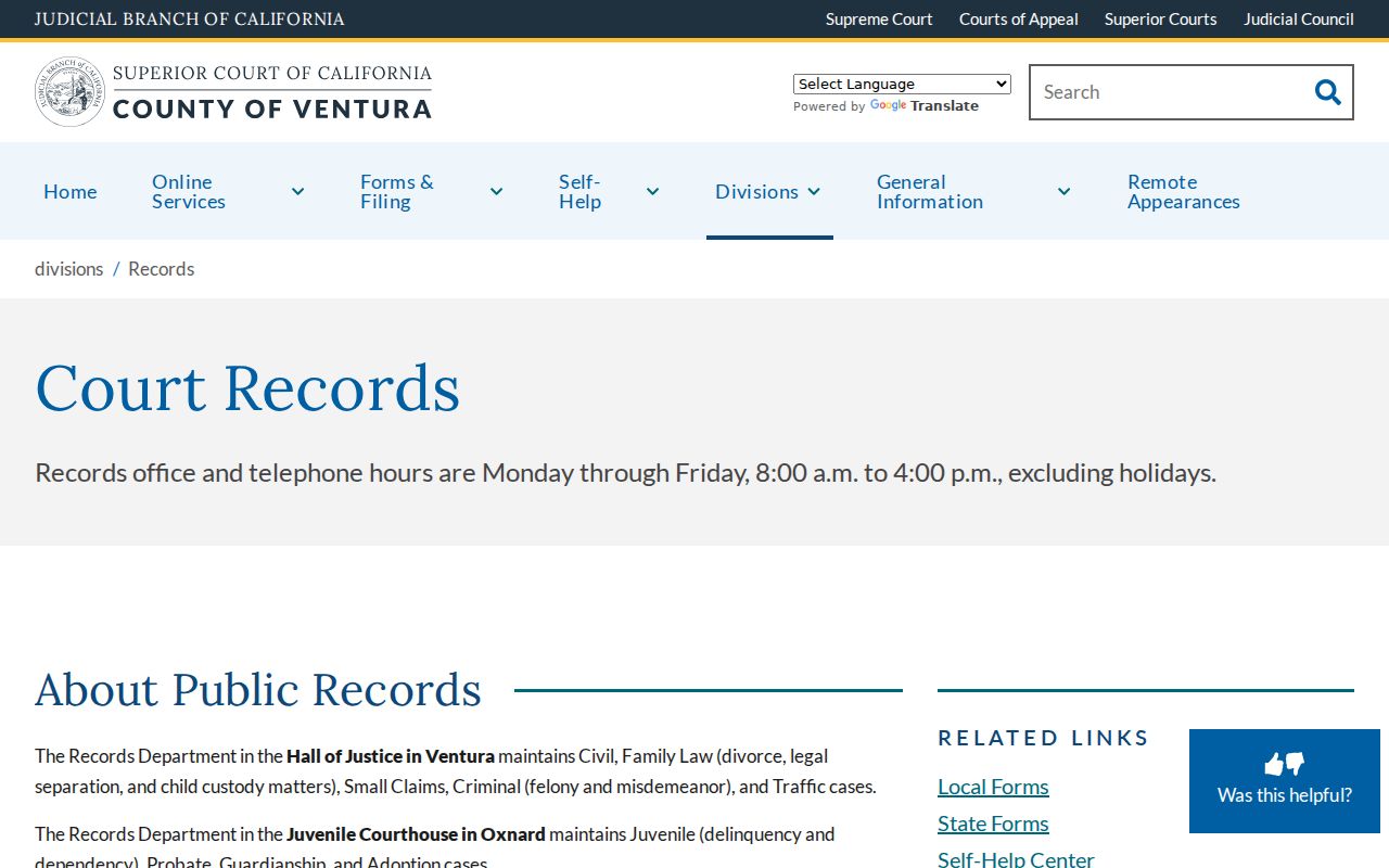 Moorpark records fallback through the Ventura Superior Court Records Department