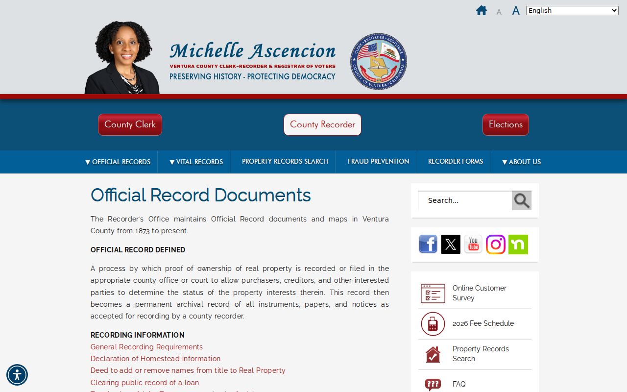 Moorpark records page for Ventura County official record documents