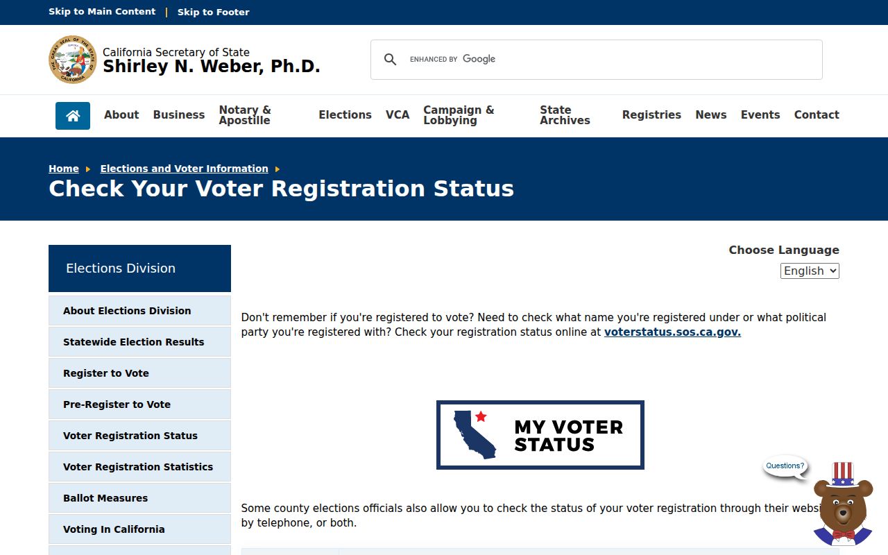 Moorpark voter records status page from California